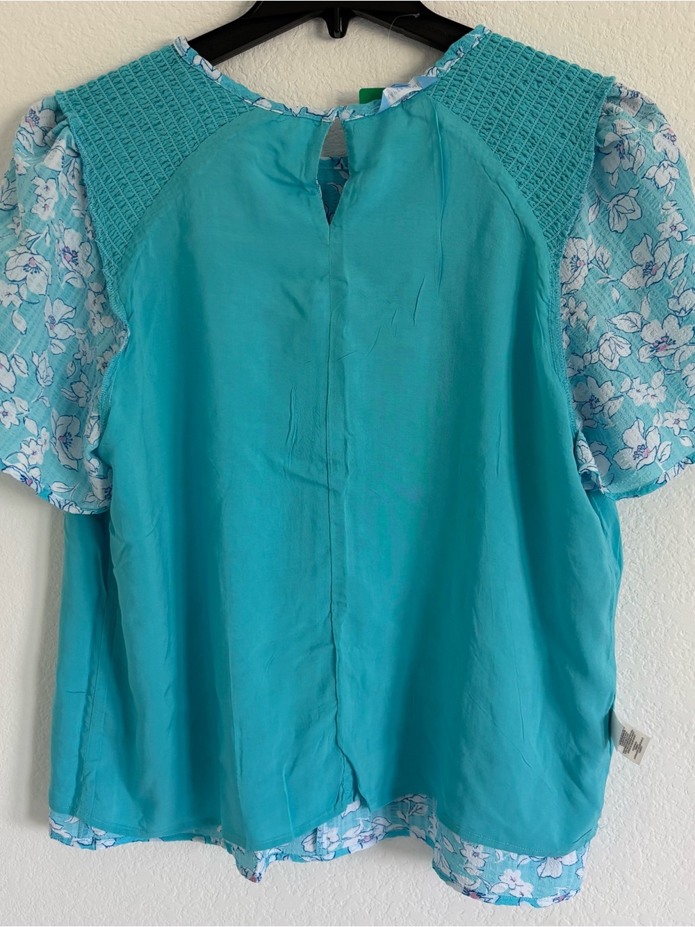 Draper James Flutter Sleeve Blouse XL Blue Floral Smocked Top Cottagecore Preppy - Picture 5 of 11